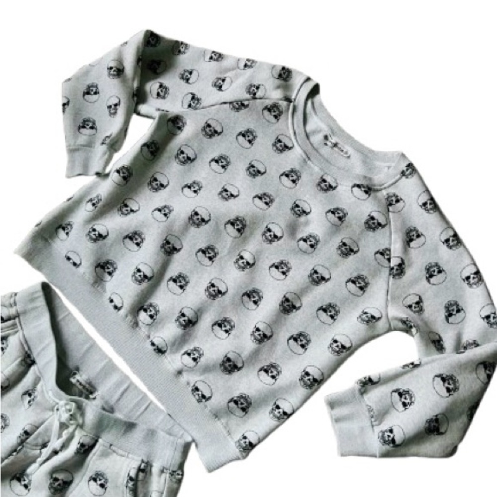 Women’s Jogger Lounging Set, Heather Gray with Skull Print, Cotton Blend, Sz-XL - Picture 4 of 13